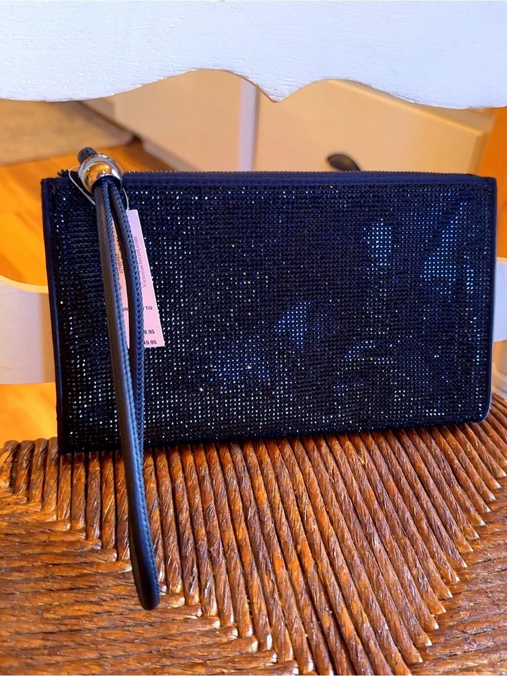 Victoria’s Secret Black Diamanté Large Wristlet Pouch NWT Crystal Rhinestone